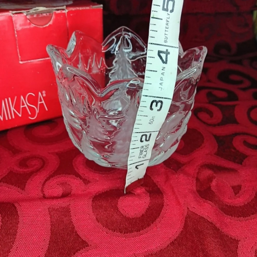 Mikasa Vintage Clear Glass Candle Holder | EUC | Frosted Christmas Trees